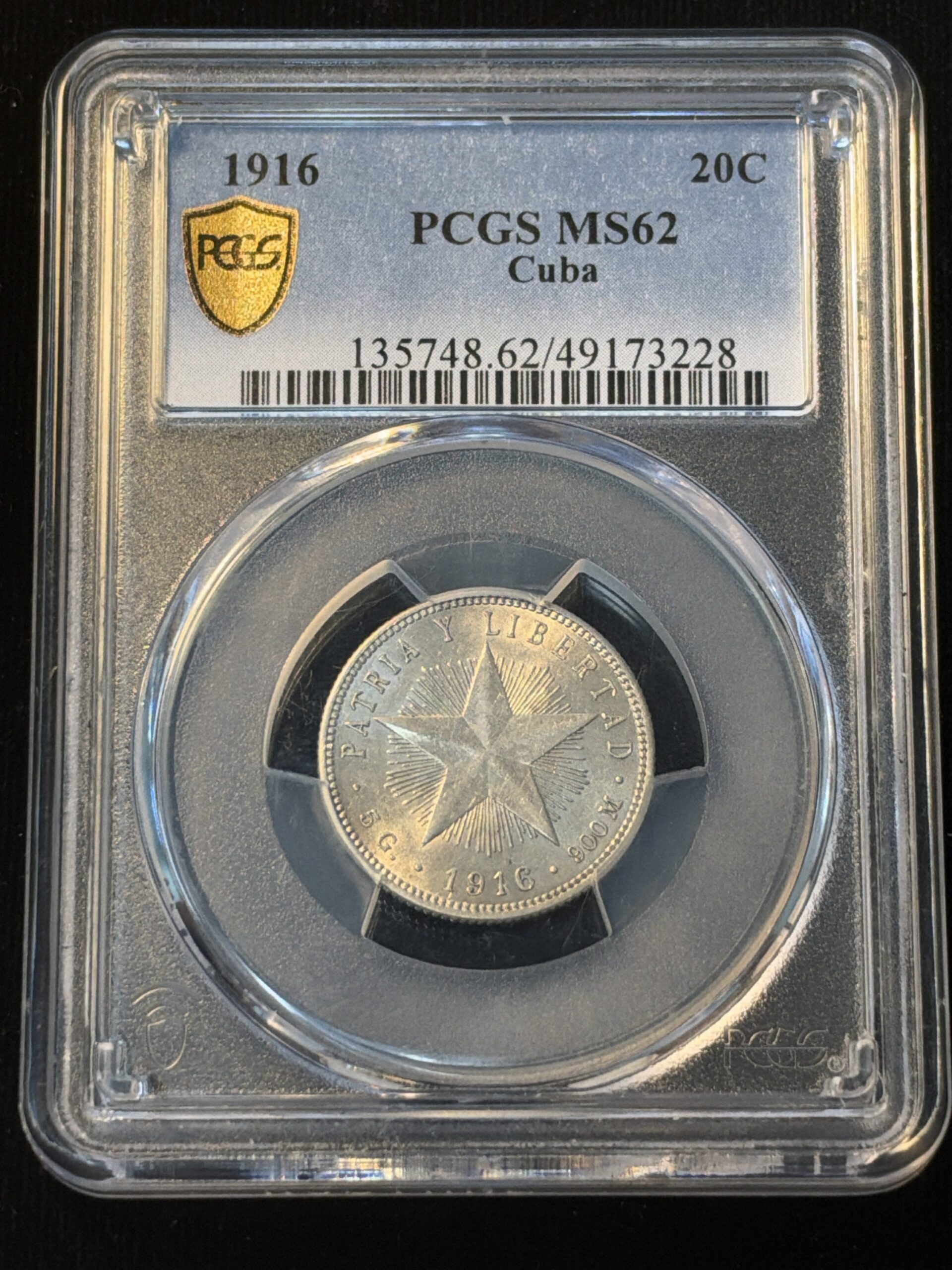 1916 Cuba 20 Centavos MS62 PCGS
