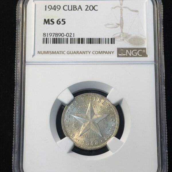 1949 Cuba 20 Centavos MS65 NGC