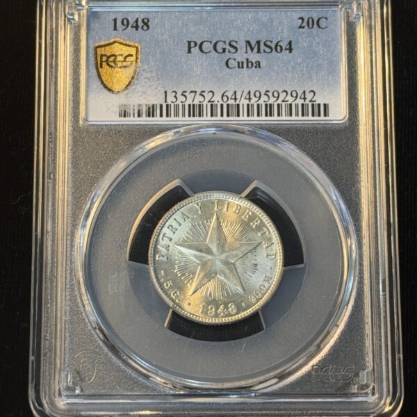 1948 Cuba 20 Centavos MS64 PCGS