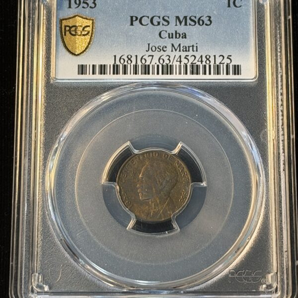 1953 Cuba 1 Centavo Toned MS63 PCGS -125