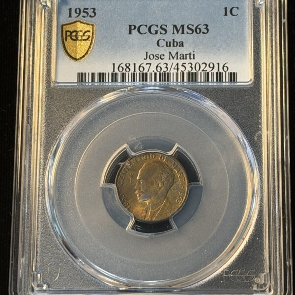 1953 Cuba 1 Centavo Toned MS63 PCGS -916