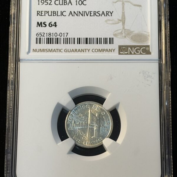1952 Cuba 10 Centavos Republic Anniversary MS64 NGC