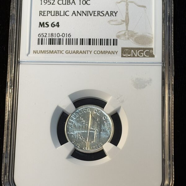 1952 Cuba 10 Centavos Republic Anniversary MS64 NGC