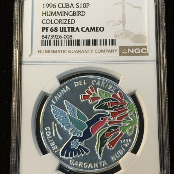 1996 Cuba 10 Pesos Hummingbird Colorized PF68 Ultra Cameo NGC