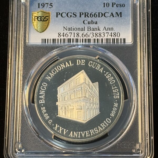 1975 Cuba 10 Pesos National Bank Anniversary PR66DCAM PCGS