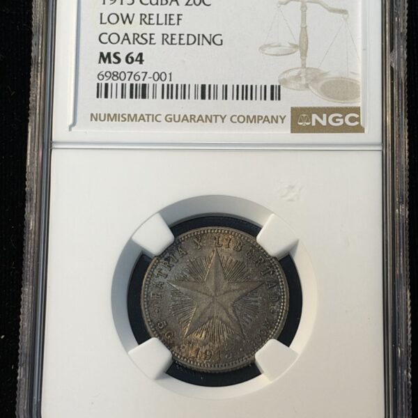 1915 Cuba 20 Centavos Low Relief Coarse Reeding MS64 NGC