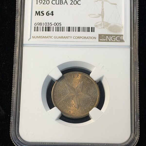 1920 Cuba 20 Centavos MS64 NGC