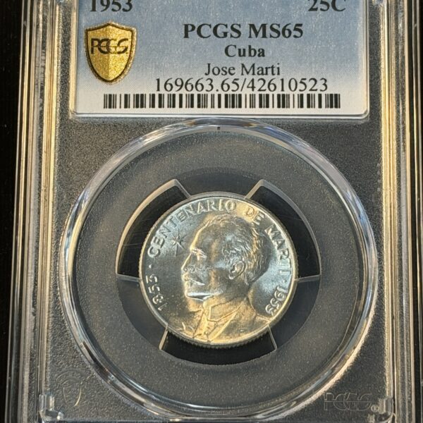 1953 Cuba 25 Centavos Jose Marti MS65 PCGS