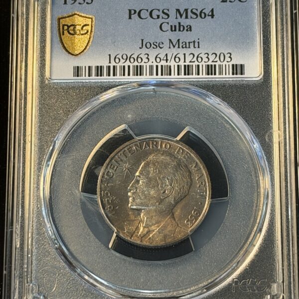 1953 Cuba 25 Centavos Jose Marti MS64 PCGS