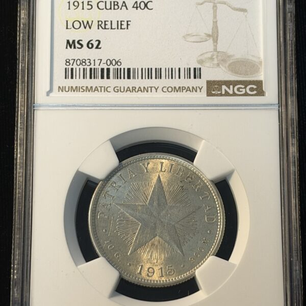 1915 Cuba 40 Centavos Low Relief MS62 NGC