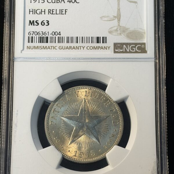 1915 Cuba 40 Centavos High Relief MS63 NGC