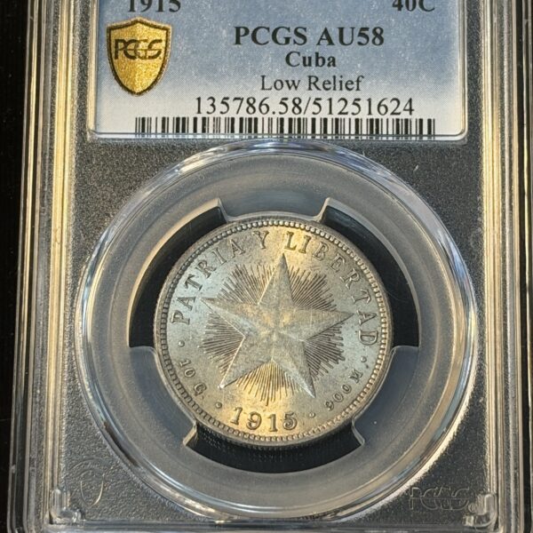 1915 Cuba 40 Centavos Low Relief AU58 PCGS
