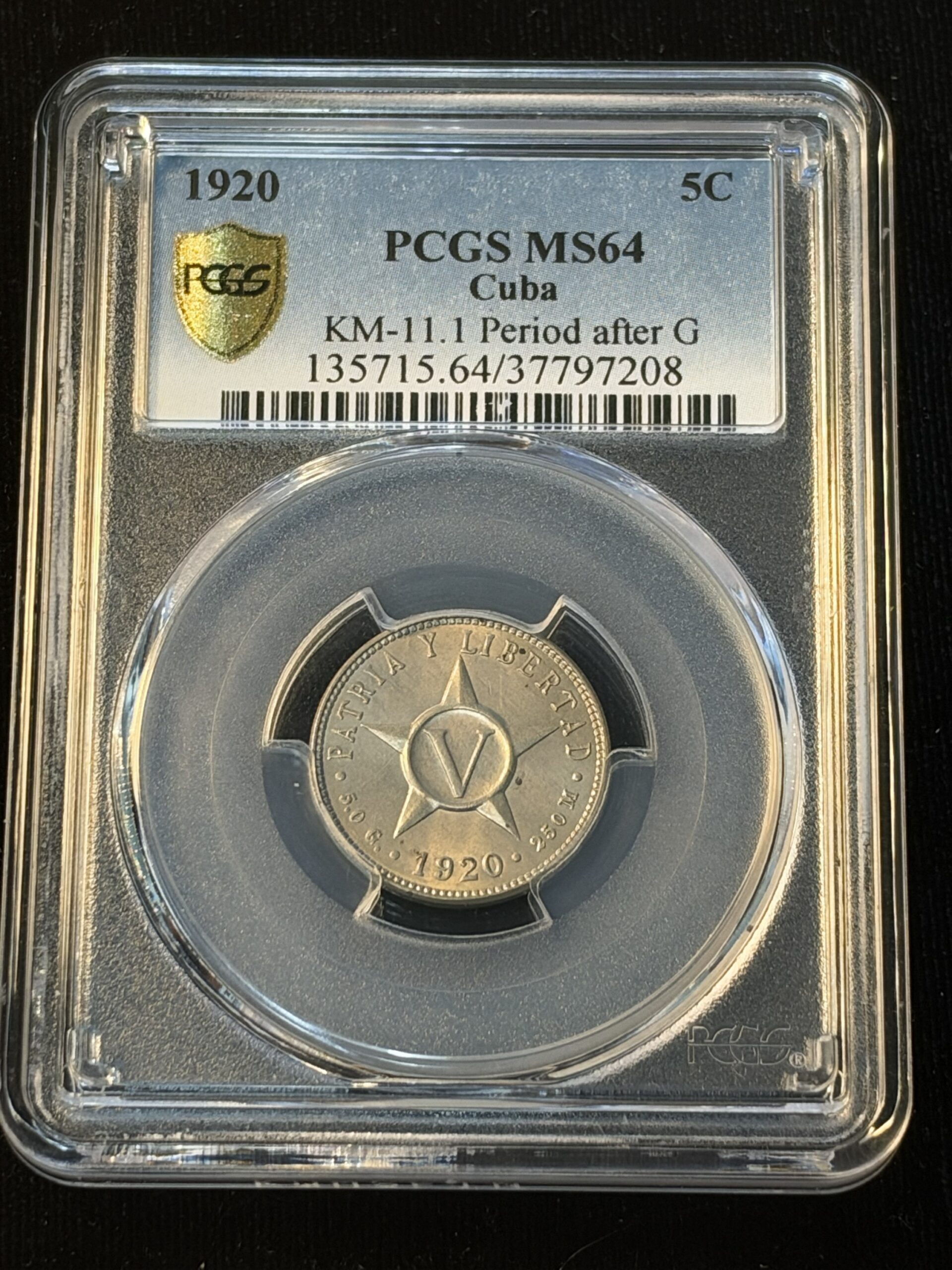 1920 Cuba 5 Centavos MS64 PCGS