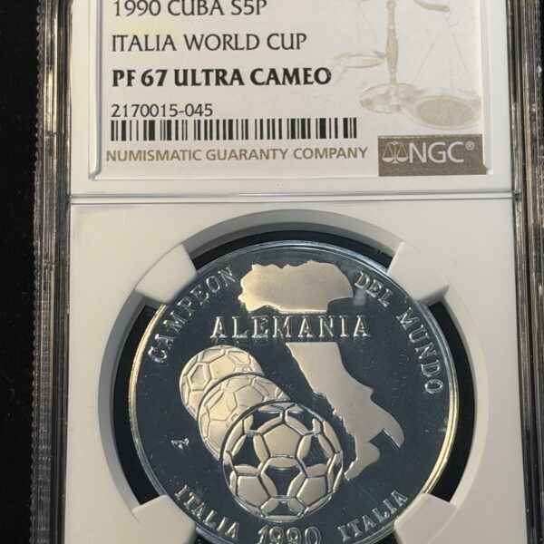 1990 Cuba 5 Pesos Italia World Cup PF67 Ultra Cameo NGC