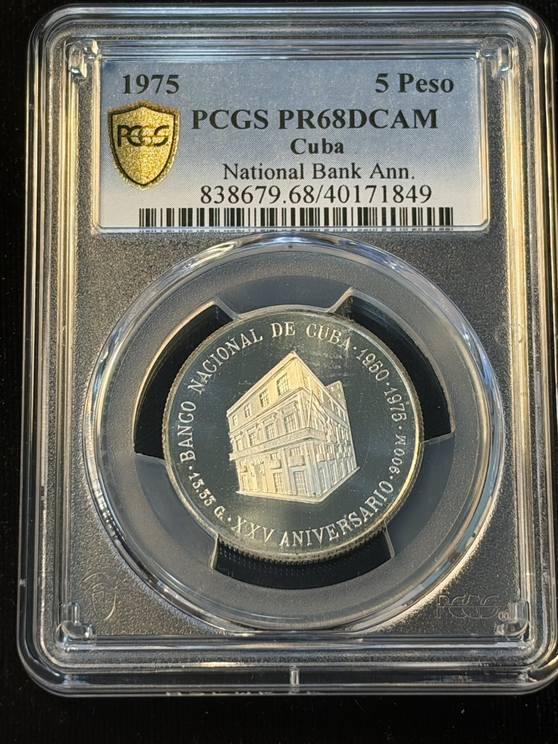 1975 Cuba 5 Pesos National Bank Anniversary PR68DCAM PCGS