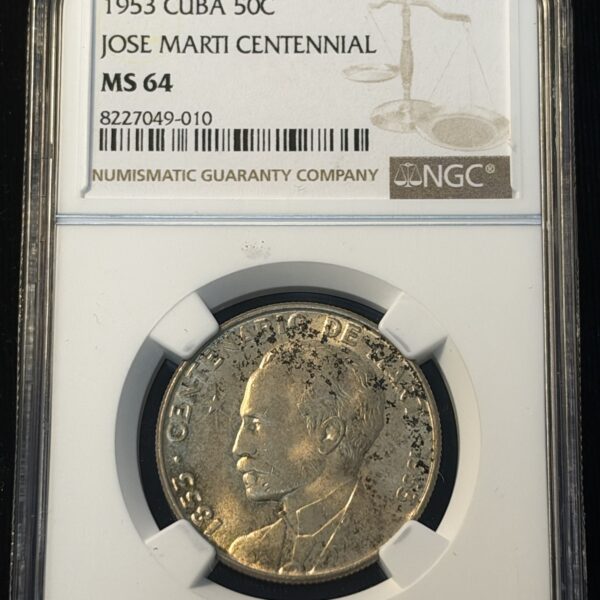 1953 Cuba 50 Centavos Jose Marti Centennial MS64 NGC
