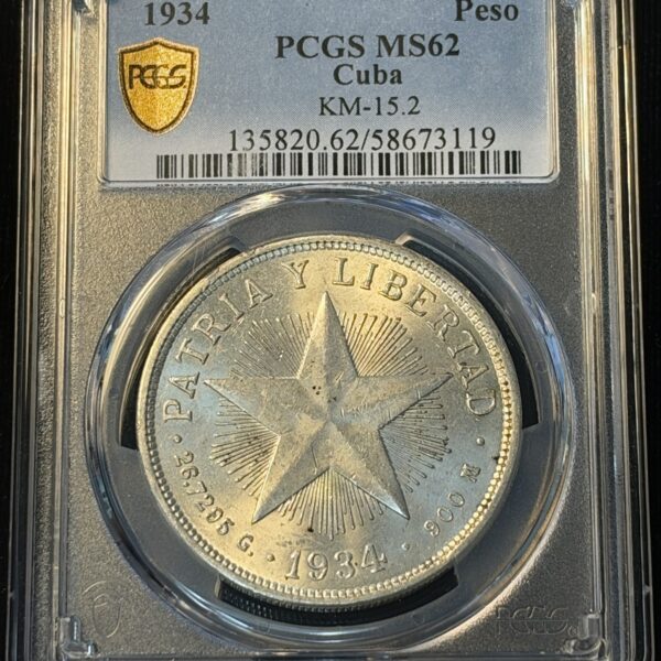1934 Cuba Star Peso MS62 PCGS