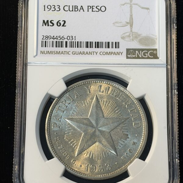 1933 Cuba Star Peso MS62 NGC