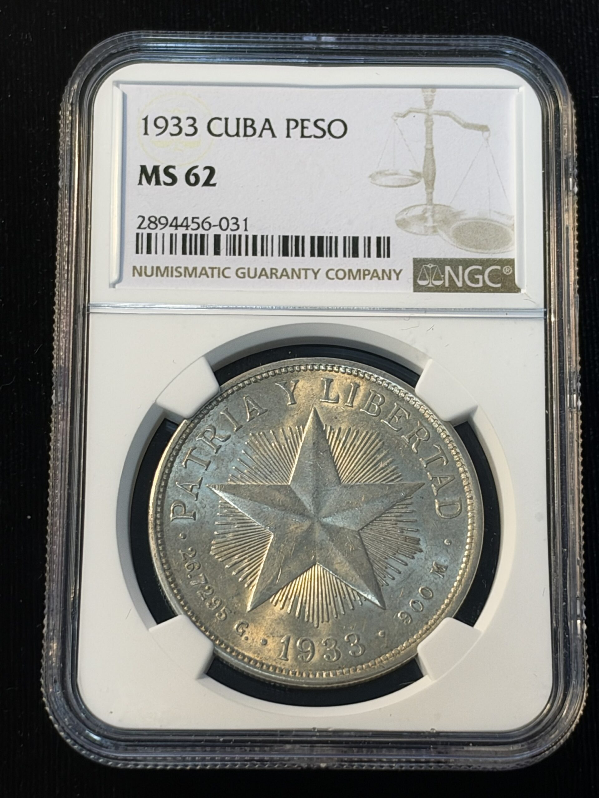 1933 Cuba Star Peso MS62 NGC