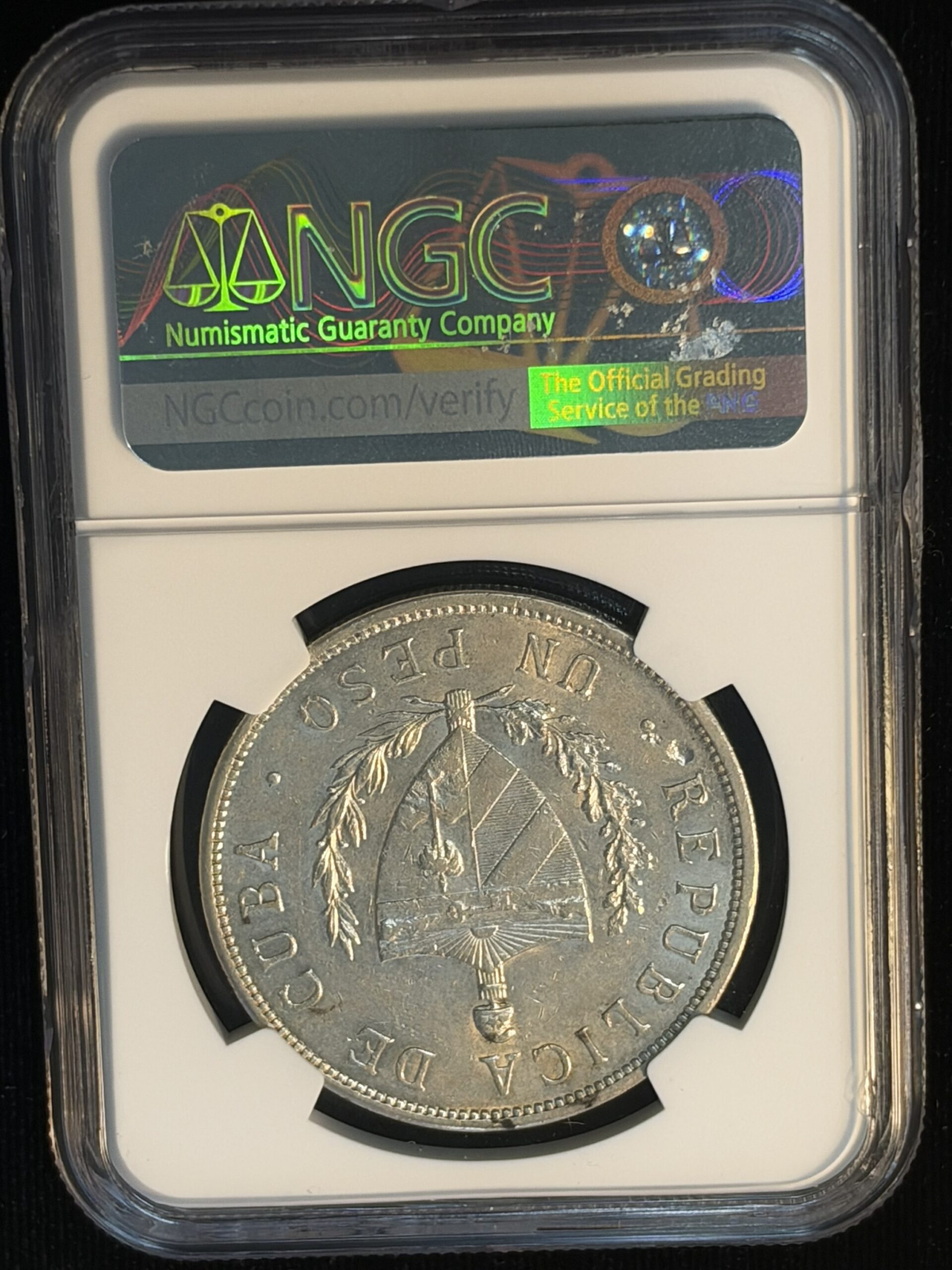 1933 Cuba Star Peso UNC Details Cleaned NGC - Image 2