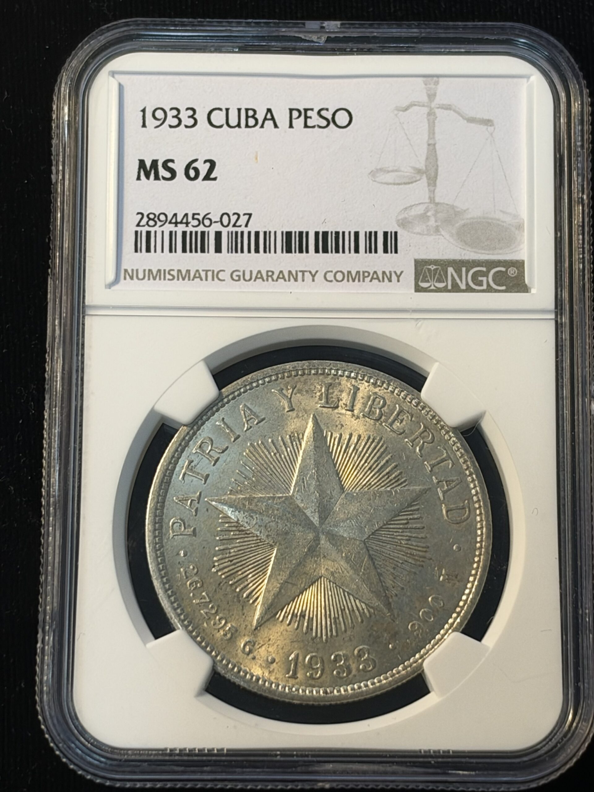 1933 Cuba Star Peso MS62 NGC