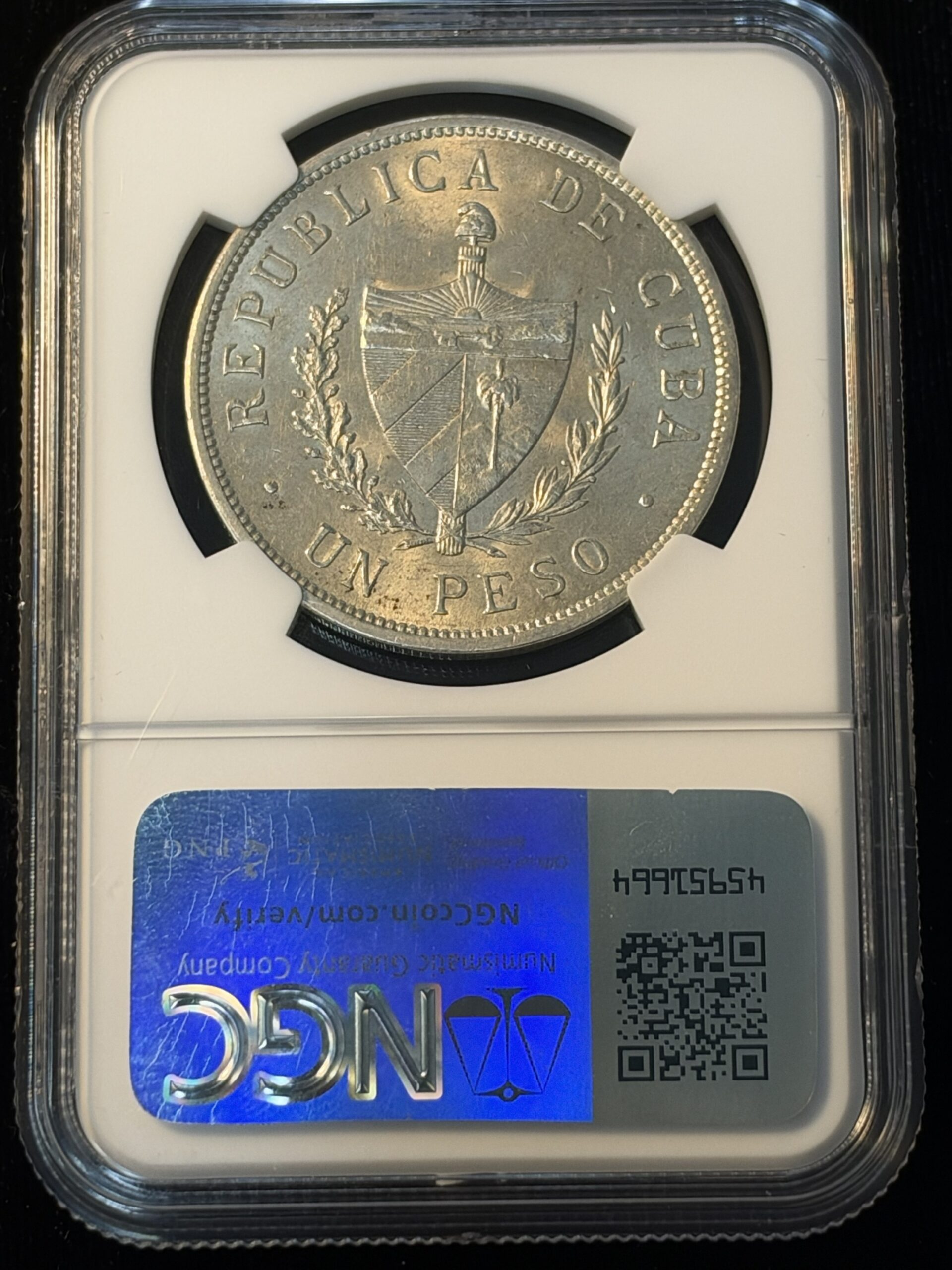 1933 Cuba Peso UNC Details Obverse Cleaned NGC - Image 2