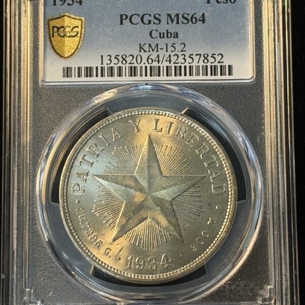 1934 Cuba Star Peso MS64 PCGS