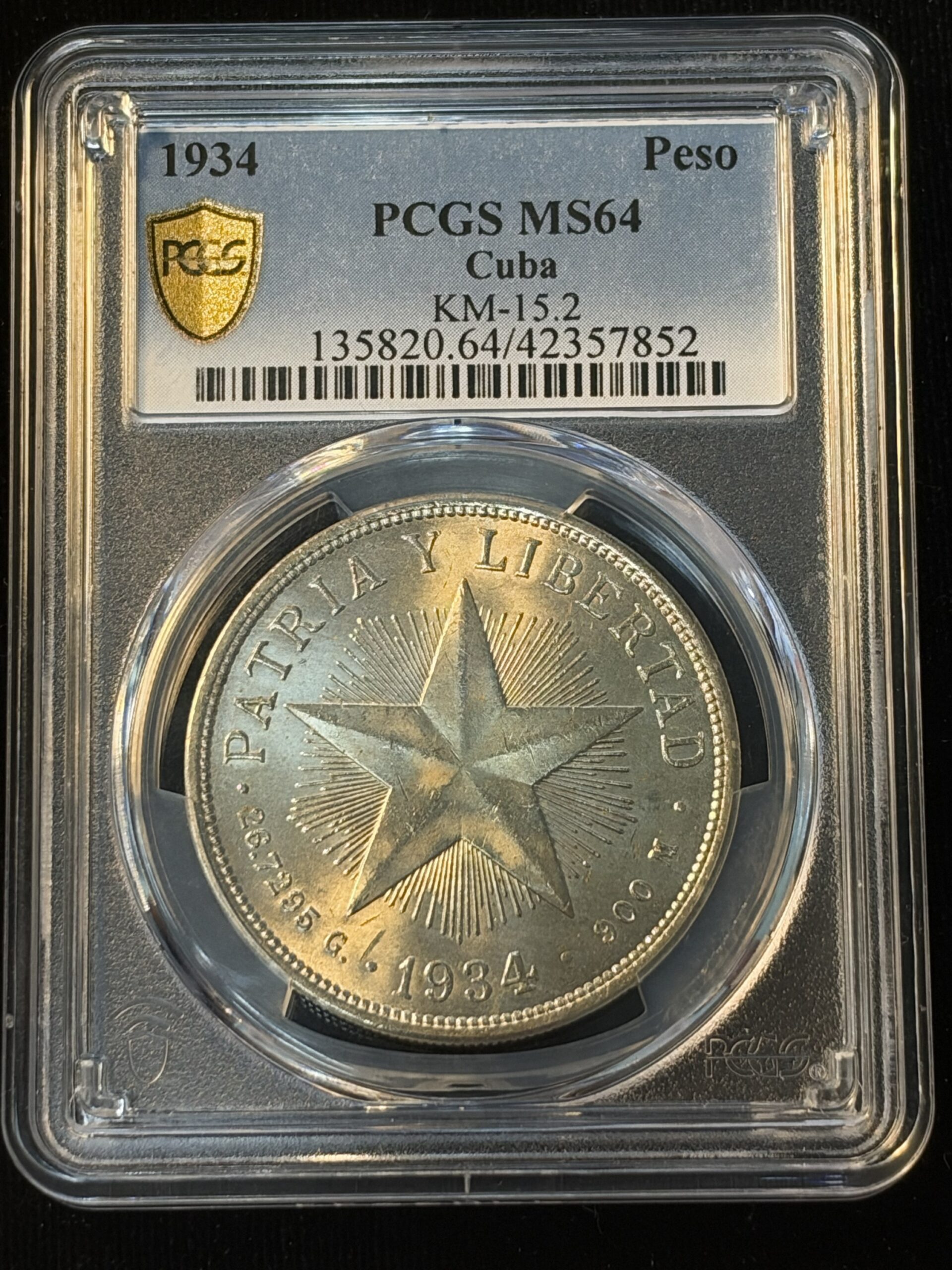 1934 Cuba Star Peso MS64 PCGS