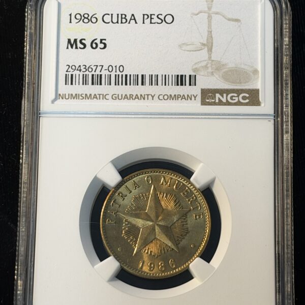 1986 Cuba Brass Peso MS65 NGC