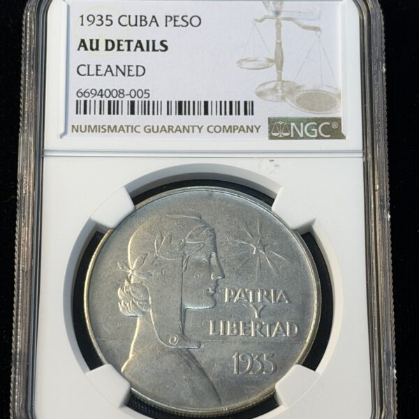 1935 Cuba ABC Peso AU Details Cleaned NGC 05