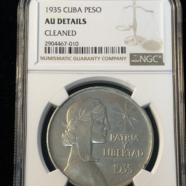 1935 Cuba ABC Peso AU Details Cleaned NGC 010