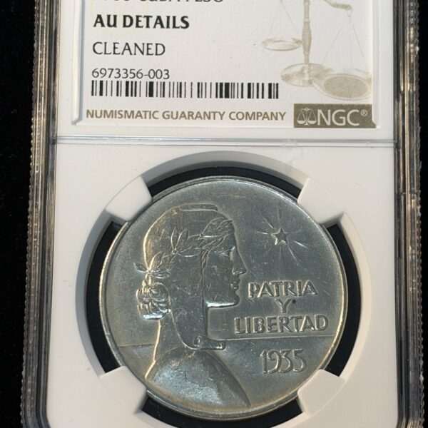 1935 Cuba ABC Peso AU Details Cleaned NGC 03