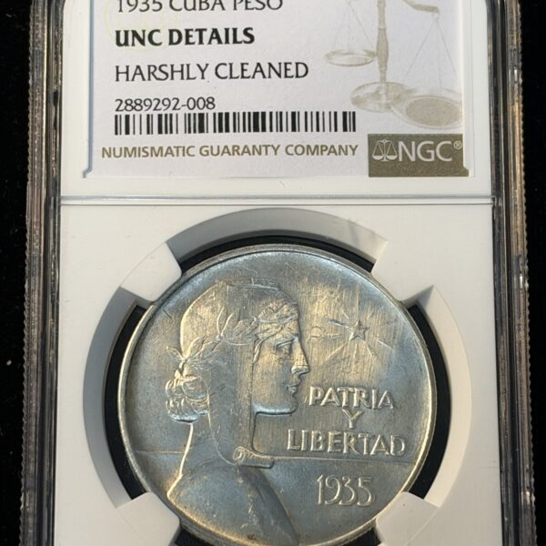1935 Cuba ABC Peso UNC Details Harshly Cleaned NGC