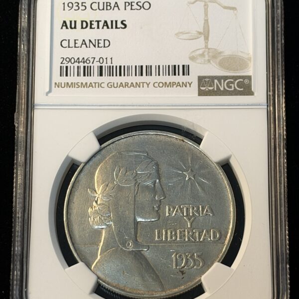 1935 Cuba ABC Peso AU Details Cleaned NGC 011