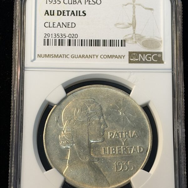 1935 Cuba ABC Peso AU Details Cleaned NGC 020