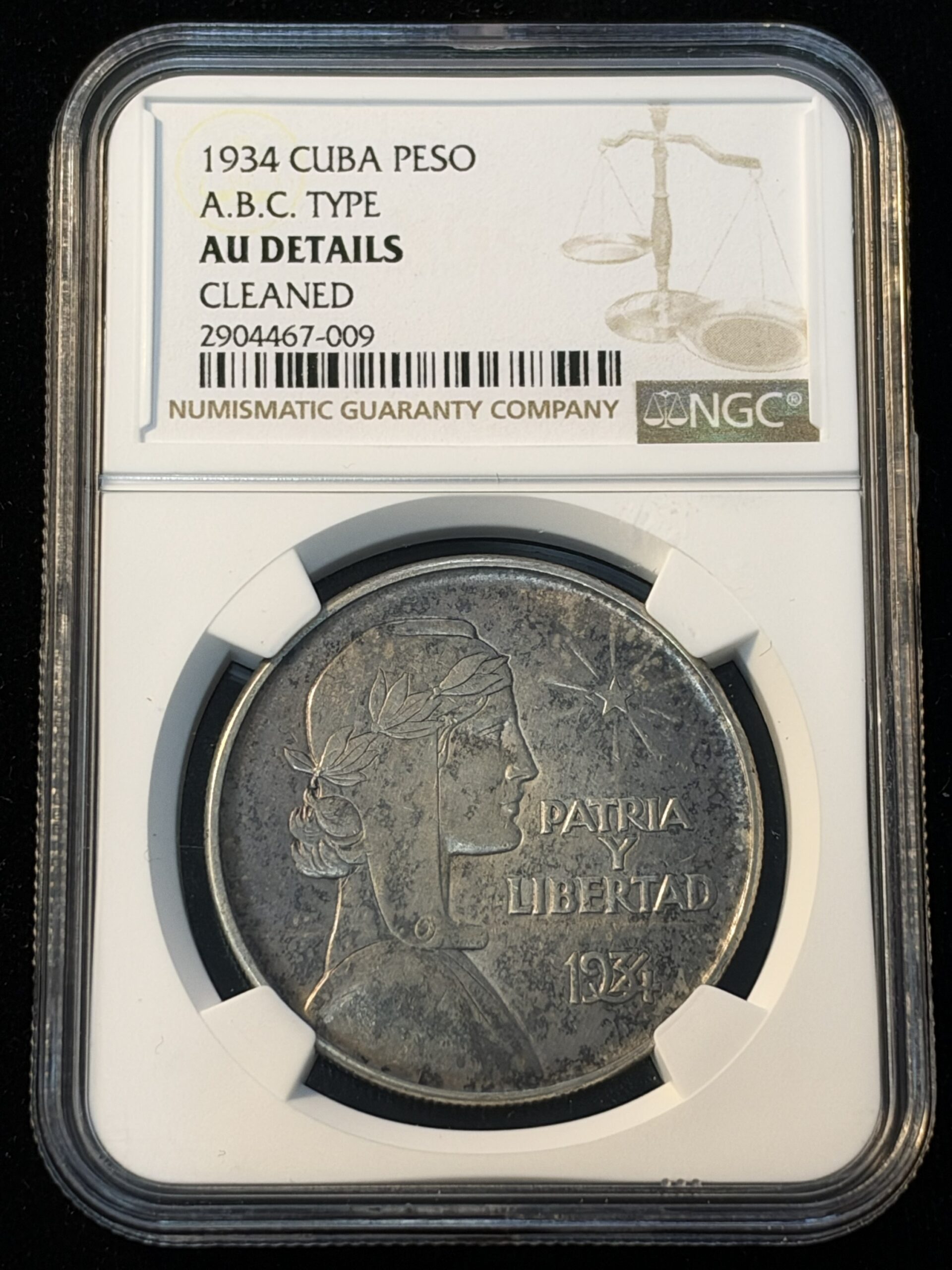 1934 Cuba Peso ABC Type AU Details Cleaned NGC