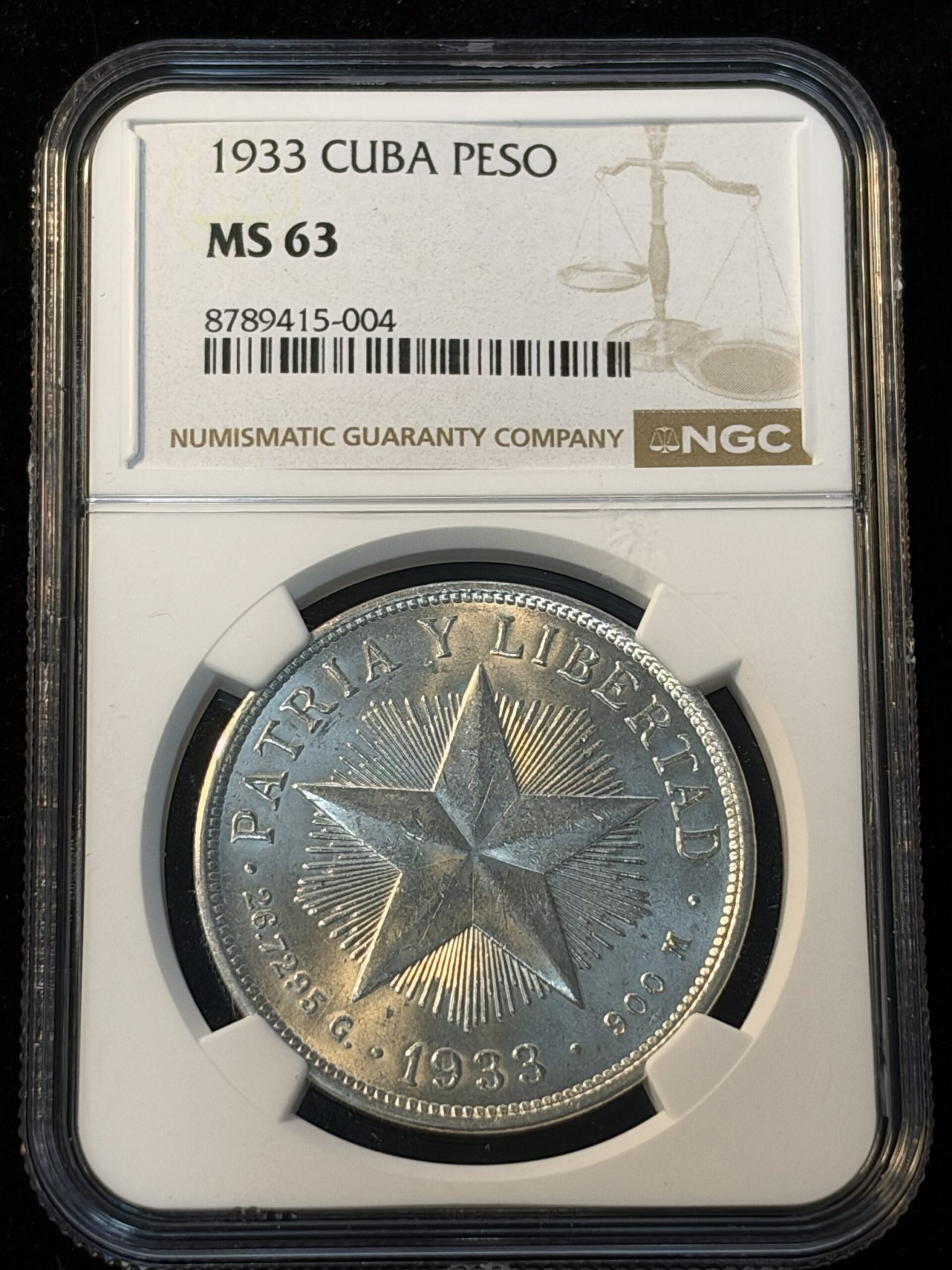 1933 Cuba Star Peso MS63 NGC