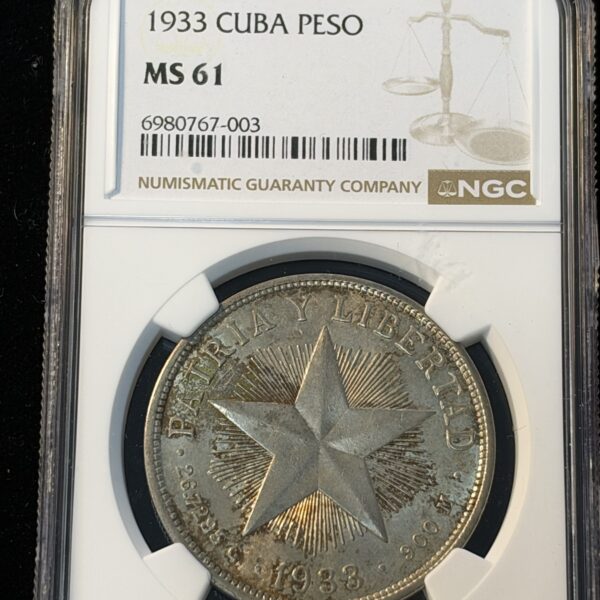 1933 Cuba Peso MS61 NGC