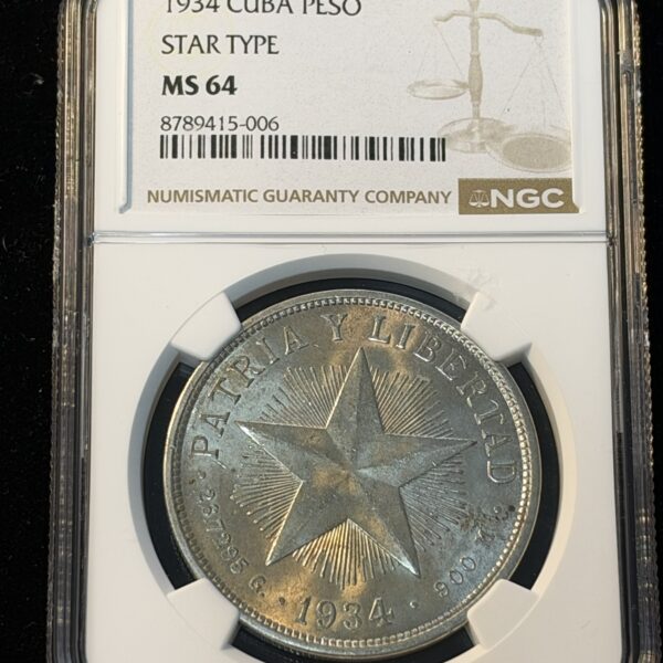 1934 Cuba Peso Star Type MS64 NGC