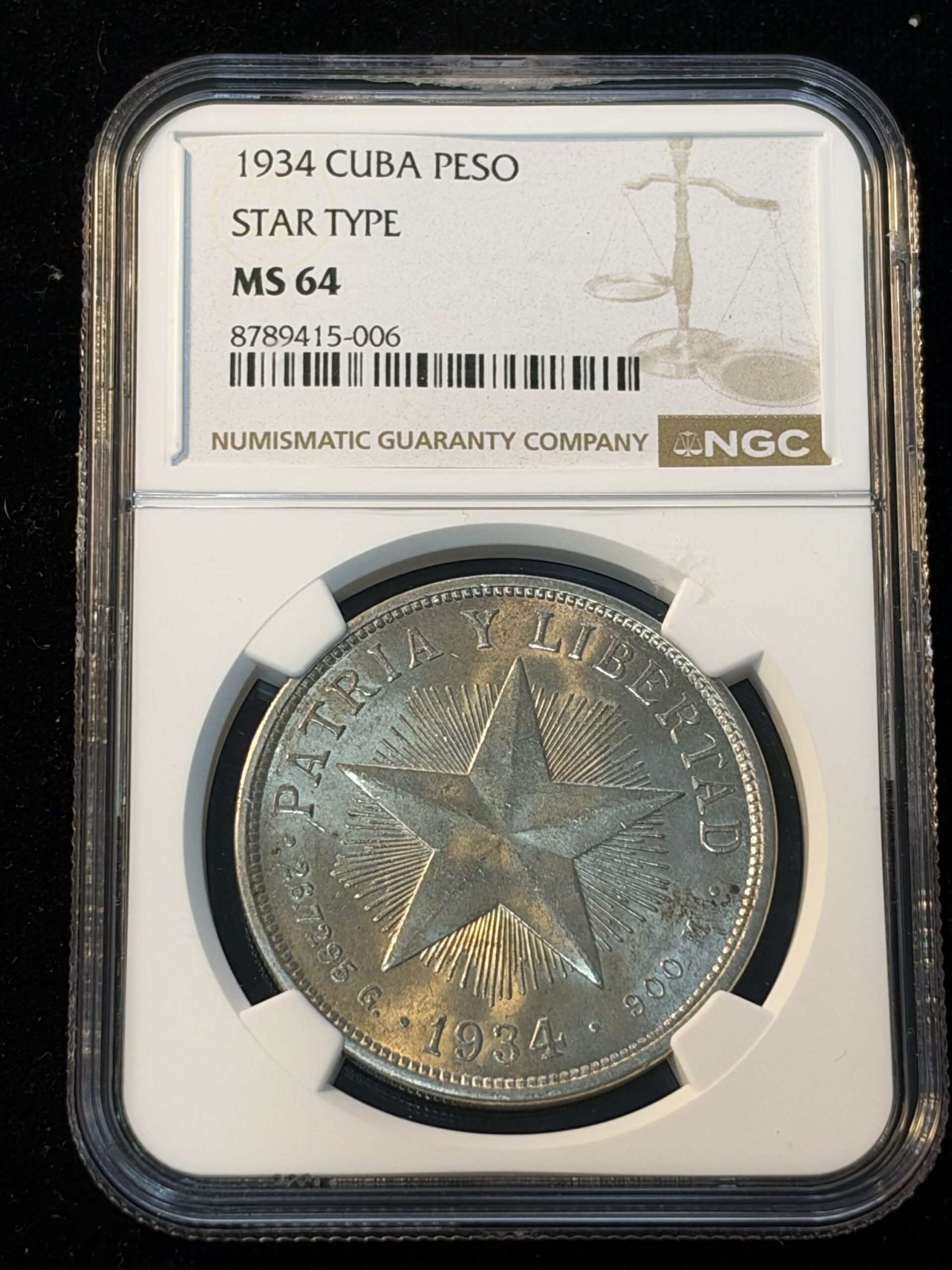 1934 Cuba Peso Star Type MS64 NGC