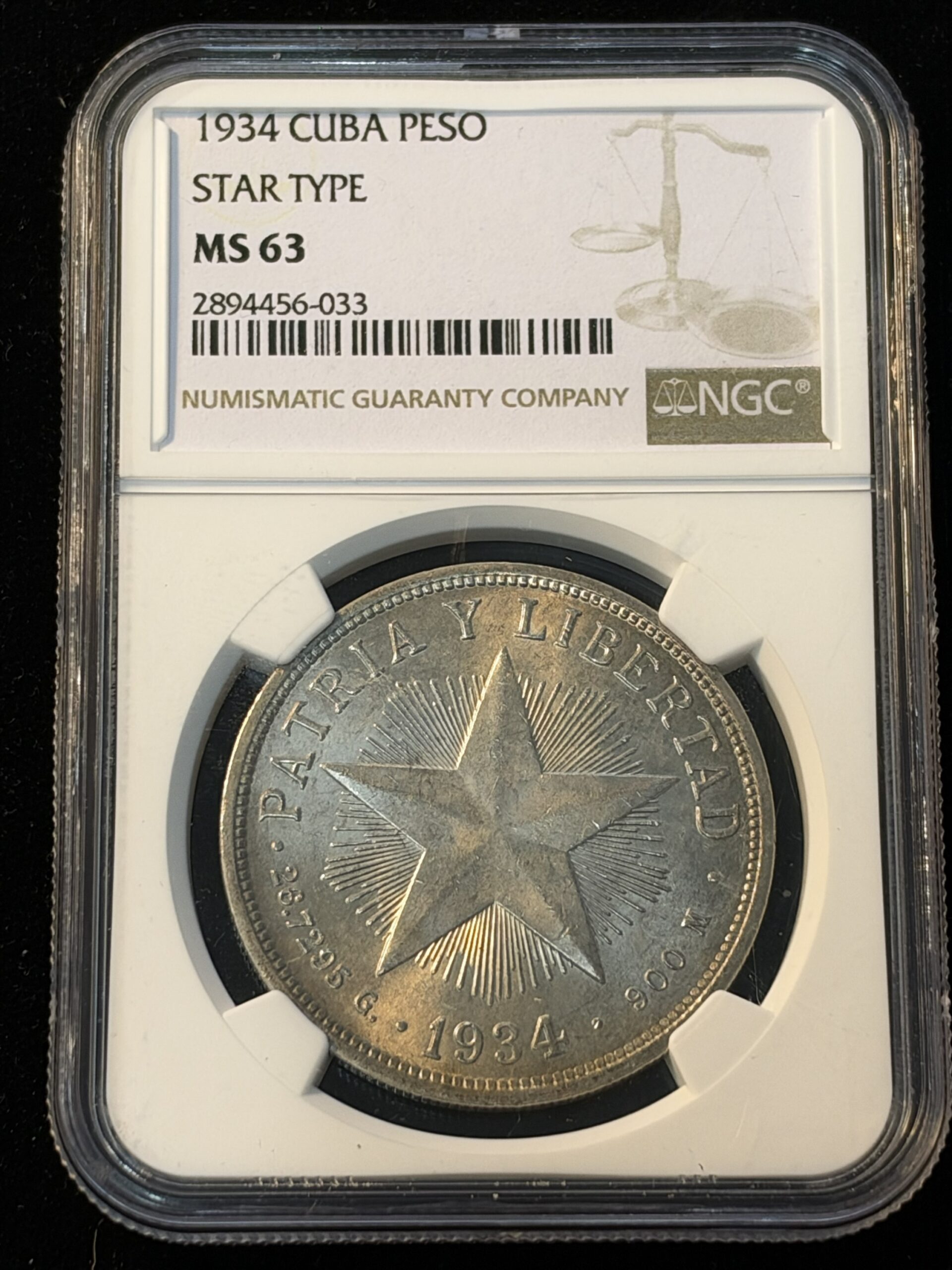 1934 Cuba Peso Star Type MS63 NGC 033