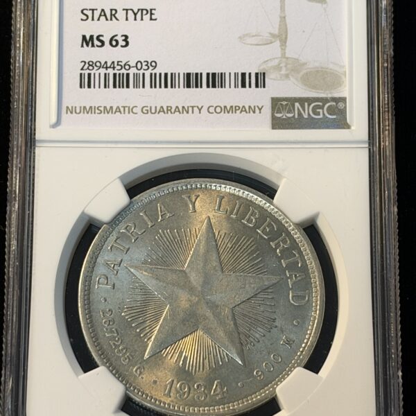 1934 Cuba Peso Star Type MS63 NGC 039