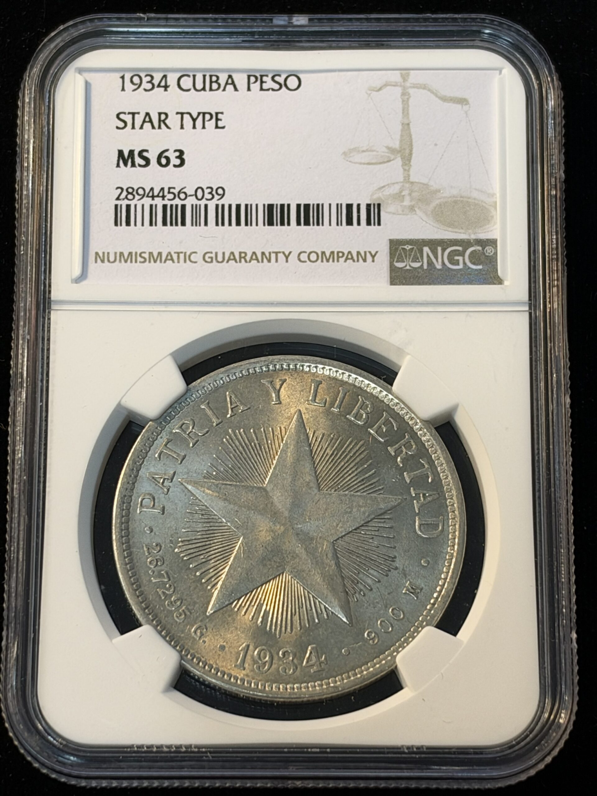 1934 Cuba Peso Star Type MS63 NGC 039