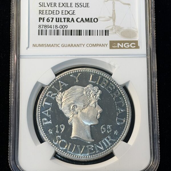 1965 Cuba Peso Silver Exile Issue Reeded Edge PF67 Ultra Cameo NGC