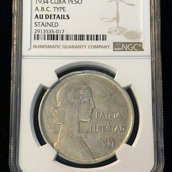 1934 Cuba Peso ABC Type AU Details Stained NGC