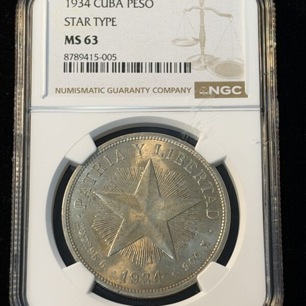 1934 Cuba Peso Star Type MS63 NGC