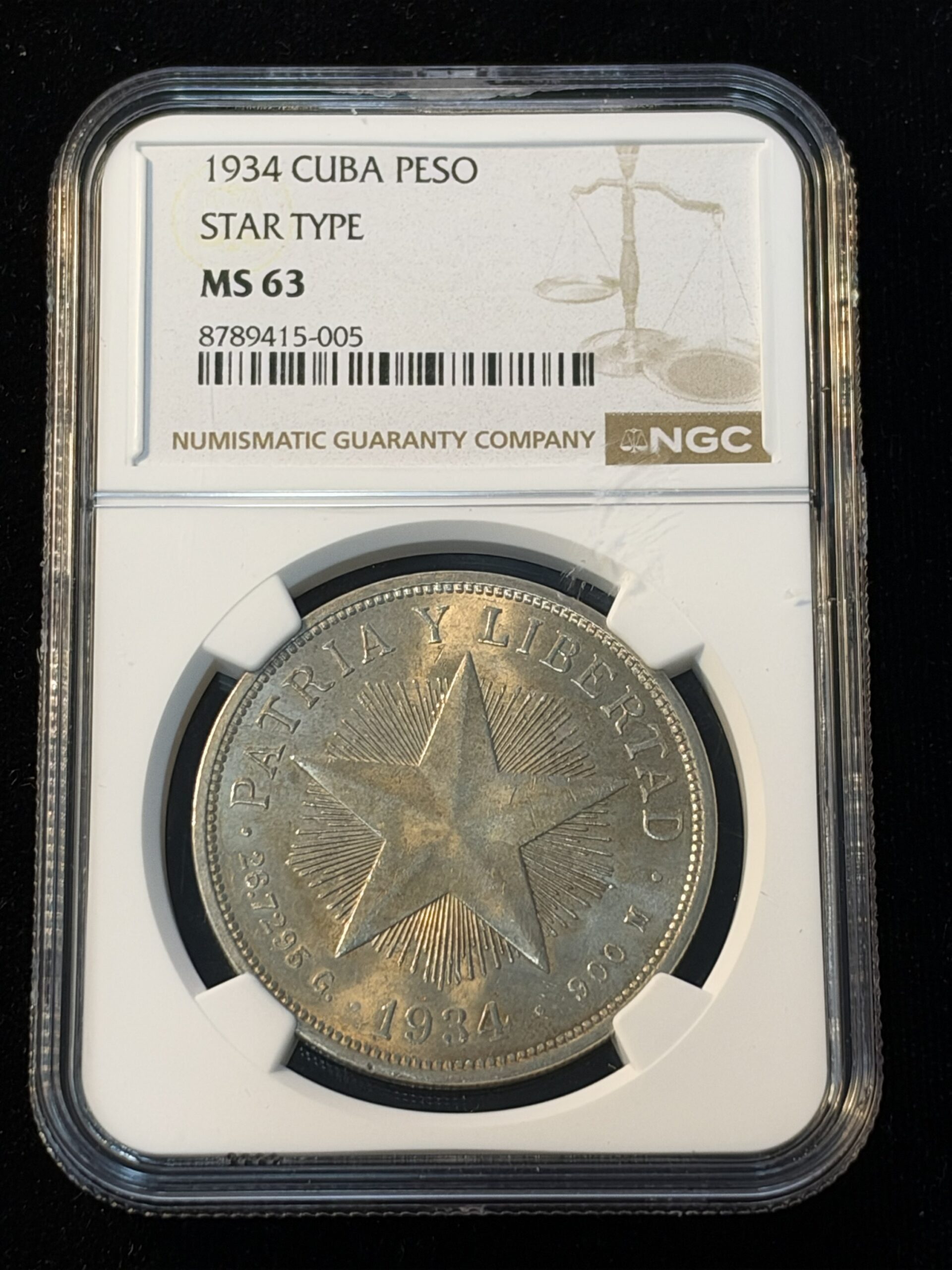 1934 Cuba Peso Star Type MS63 NGC