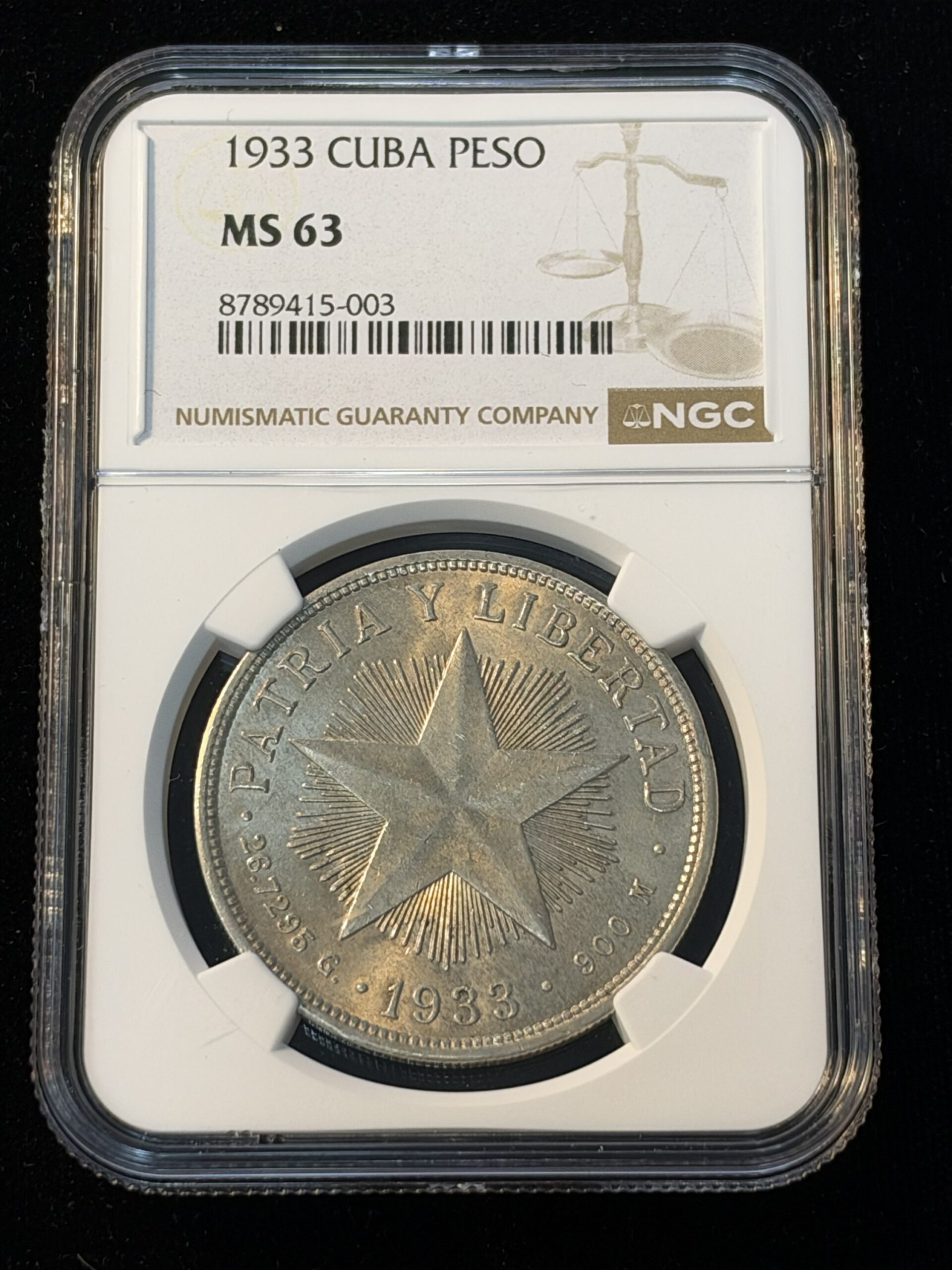1933 Cuba Star Peso MS63 NGC