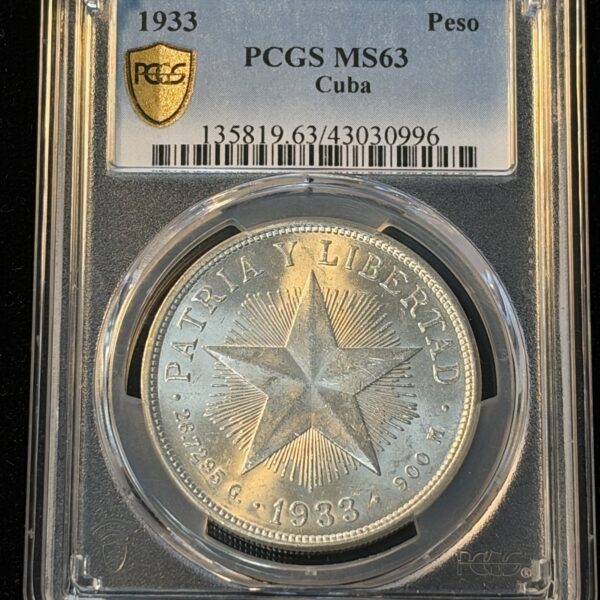1933 Cuba Star Peso MS63 PCGS