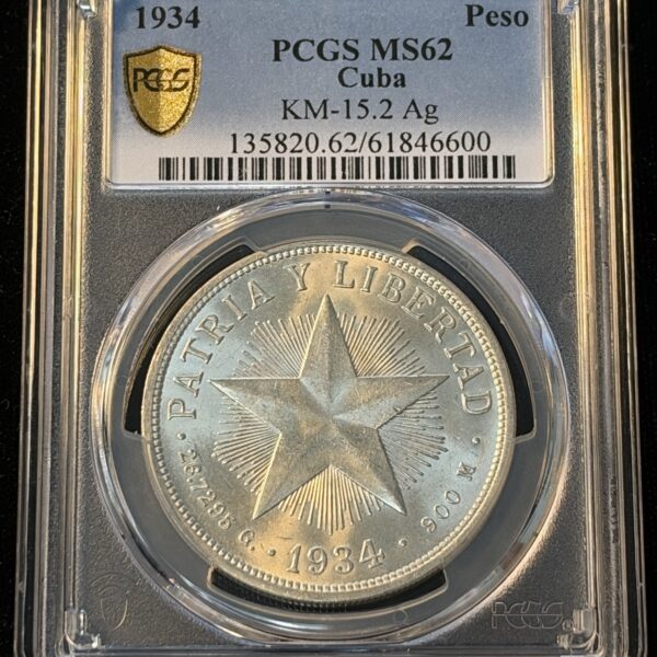 1934 Cuba Star Peso MS62 PCGS